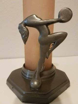 Sardaparilla Style Pillar Nymph Lamp w/ Rose Shade - Art Deco Woman Figure 3