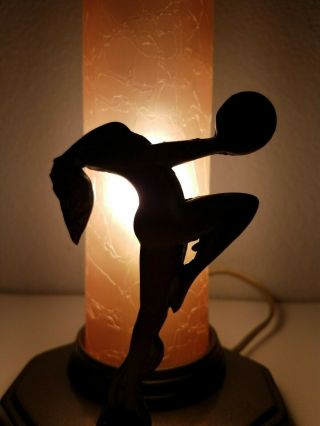 Sardaparilla Style Pillar Nymph Lamp w/ Rose Shade - Art Deco Woman Figure 6