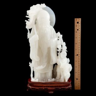 Antique Vintage Nouveau Chinese Qing Dyanasty Carved White Jadeite 12.  5 " L Statue