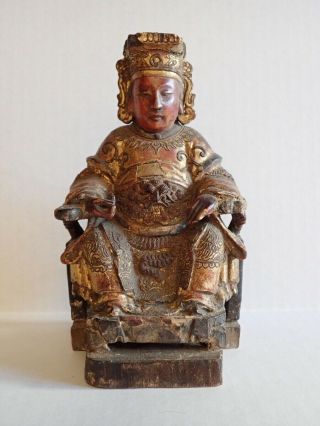 Antique 18th C Polychrome Chinese Temple Deity Purchased Hawaii 1941 250 Years,