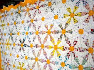 Vintage 30 ' s 1940 ' s Wagon Wheel Quilt hand quilted stitched 6