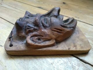 Vintage Hand Carved Wooden Devil - Decorative Wall Mask Satan Imp Pan Demon Wood 5