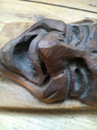 Vintage Hand Carved Wooden Devil - Decorative Wall Mask Satan Imp Pan Demon Wood 7