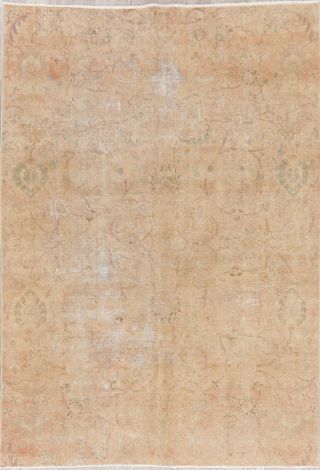 Antique MUTED Pale Peach Persian Oriental Distressed Area Rug Hand - Knotted 7x10 2