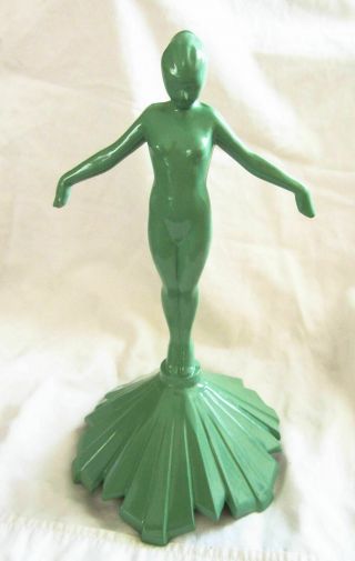 Frankart Nymph W/arms Out On Base Art Deco Figurine 11 " Tall Green Aluminum Usa