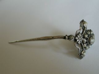 ANTIQUE RARE CHINESE PERANAKAN STRAITS HAIRPIN NYONYA MOURNING PEARL SILVER 2