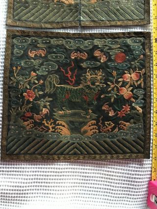 Antique Chinese Silk embroidery Official Rank Badge Pair Asian Embroidered 2