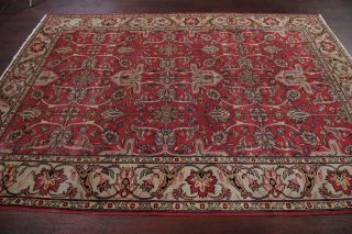 Antique Geometric Red Sky Blue Persian Oriental Area Rug Hand - Knotted Wool 7x9