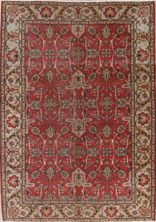 Antique Geometric RED SKY BLUE Persian Oriental Area Rug Hand - Knotted Wool 7x9 2