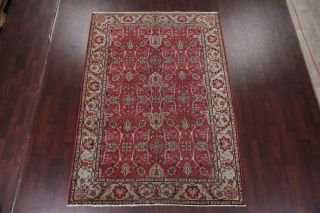 Antique Geometric RED SKY BLUE Persian Oriental Area Rug Hand - Knotted Wool 7x9 3