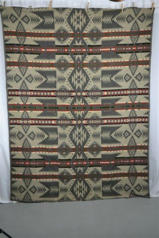 Camp Blanket Indian Design 56x77 " Gray Black Red Green Wool 1940 Antique