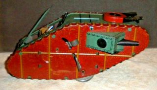 Marx Tin Litho Windup Army Soldier W.  W.  I Tank,  1930s,  Antique Tin Toy