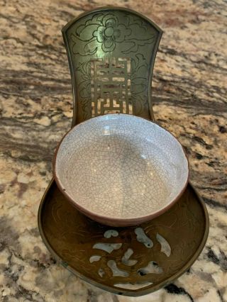 Very Rare Chinese Yixing Cup With Brass Or Bronze Cup Stand