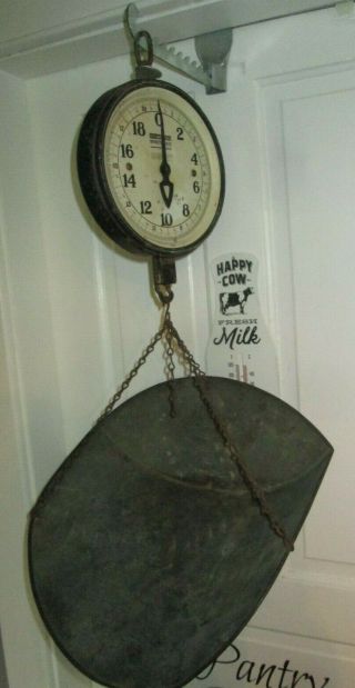 Antique Jacobs Bros.  Hanging Scale W/ Scoop Basket Detecto Wate No Glass