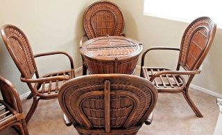Vintage Bamboo&rattan 4 Matching Chairs,  Table Base,  Side Table & Big Kahuna Chair