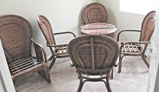 Vintage Bamboo&Rattan 4 Matching Chairs,  Table Base,  Side Table & Big Kahuna Chair 2