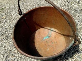 Antique Copper Apple Butter Kettle Cauldron Wrought Iron Handle Dovetail 3