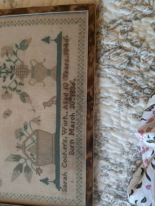 Vintage 1846 Sampler.  Sarah Cocker.  Framed.  45cm x 32cm 3