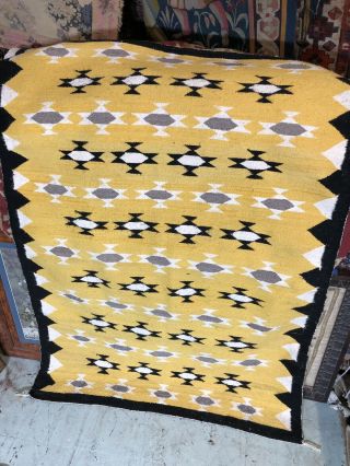 Auth: Antique American Indian Rug / Blanket Crisp 1940 ' s Beauty YELLOW 3x5 NR 3