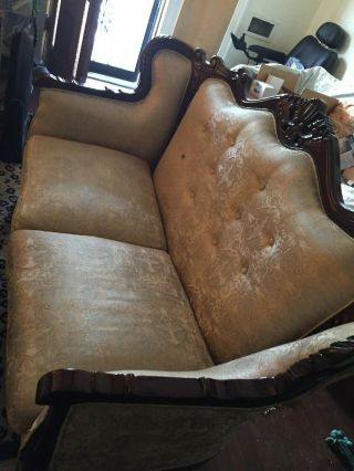 Antique Sofa Set Louis 14th Sofa And Love Seat Beige And The Wood Is Dark Brown