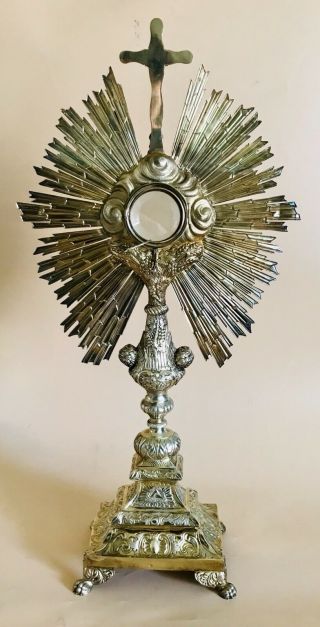 LOVELY FRENCH SOLID SILVER GILT MONSTRANCE,  PARIS C1850 800g / 28.  21oz 2