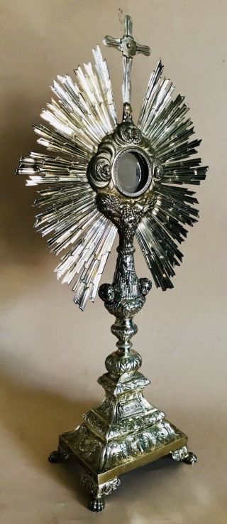 LOVELY FRENCH SOLID SILVER GILT MONSTRANCE,  PARIS C1850 800g / 28.  21oz 3