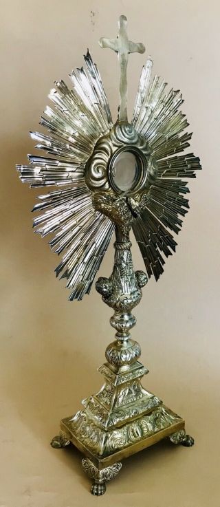 LOVELY FRENCH SOLID SILVER GILT MONSTRANCE,  PARIS C1850 800g / 28.  21oz 4