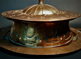 Antique Hammered Copper Chafing Dish Ring,  Lid,  And Tray Arts & Craft Era 1900