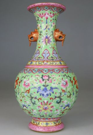 Antique Chinese Vase Famille Rose Glaze Porcelain Jiaqing Mark - Republic Period