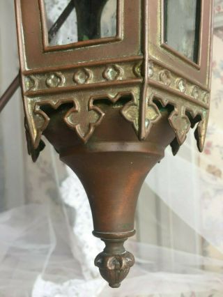 2 ANTIQUE FRENCH GOTHIC COPPER GLASS CHURCH PROCESSION LANTERN RESERVED SCOTT 8