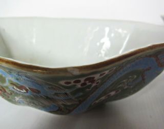2 Chinese famille rose green base bowl with double blue dragons and red clouds 8