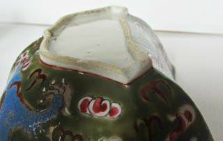 2 Chinese famille rose green base bowl with double blue dragons and red clouds 9