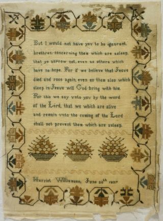 Early 19th Century Quotation Sampler By Harriet Williamson - June 20th 1837