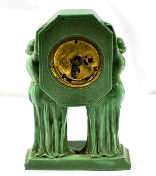 Antique Set FRANKART NUDES Green Art Deco Clock w/ Two Candlesticks Patented 5