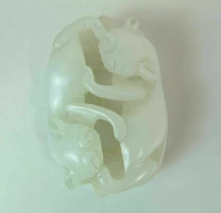 Antique / Vintage Chinese Carved Mutton Fat Nephrite Jade Pendant Of Animals