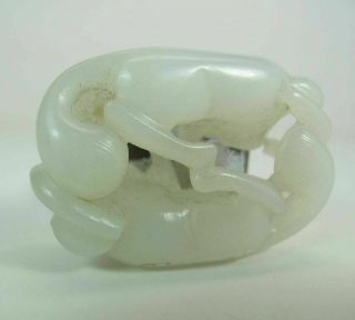 Antique / Vintage Chinese Carved Mutton Fat Nephrite Jade Pendant Of Animals 3