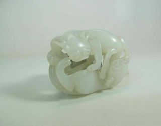 Antique / Vintage Chinese Carved Mutton Fat Nephrite Jade Pendant Of Animals 4
