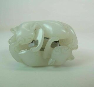 Antique / Vintage Chinese Carved Mutton Fat Nephrite Jade Pendant Of Animals 8