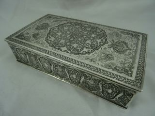 Persian Solid Silver Cigarette Box,  C1920,  594gm