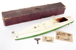 Vintage C1930 " Kellner " Wooden Clockwork Boat Or Launch
