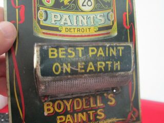 Large Antique - BOYDELL PAINT - Tin ADVERTISING - WALL MATCHSAFE - 3