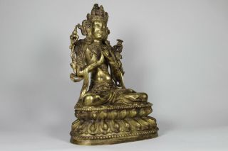 Antique Chinese Sino - Tibetan 19th /20th Century Gilt Bronze Buddha Bodhisattva 2