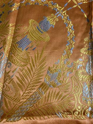 Antique Silk Piano Scarf Shawl Embroidered Floral Long Fringe 32” X 34” 2