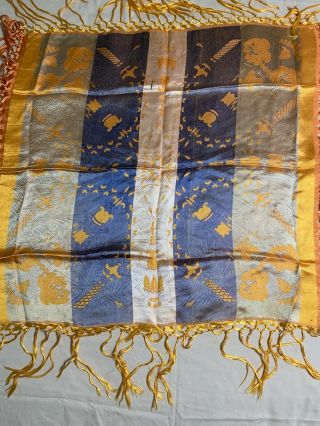 Antique Silk Piano Scarf Shawl Embroidered Floral Long Fringe 32” X 34” 6
