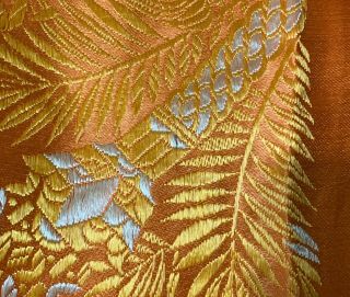 Antique Silk Piano Scarf Shawl Embroidered Floral Long Fringe 32” X 34” 9