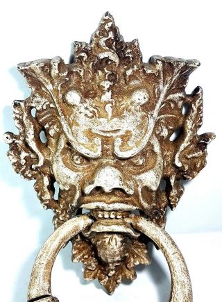 Antique Large Cast Iron Gothic Devils Face Door Knocker 12 