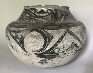 Very Old Zuni Decorated Pottery Olla W Red Bottom,  C.  1850 - 85