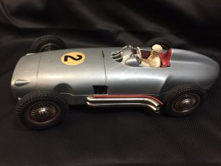 Vintage Jnf Mercedes Race Car Made Western Germany Tin Metal 13 1/2 Inch Long