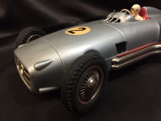vintage JNF Mercedes Race Car Made Western Germany Tin Metal 13 1/2 Inch Long 2