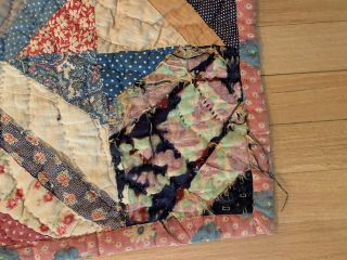 Stunning Antique Hand Made Hand Quilted Crazy Patch Work Quilt 65 X 78” 10